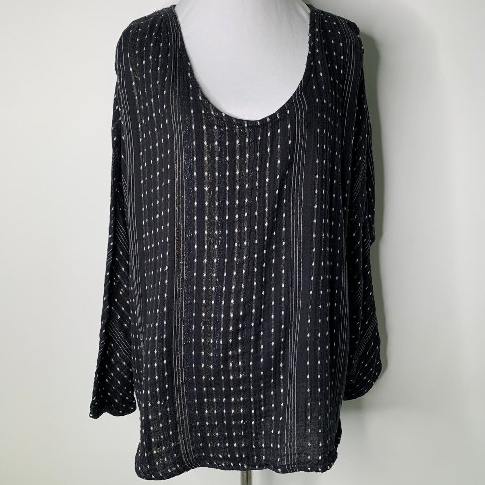 Ace & Jig Women's Black Metallic Long Sleeve Oversized Tunic Shirt Size Small